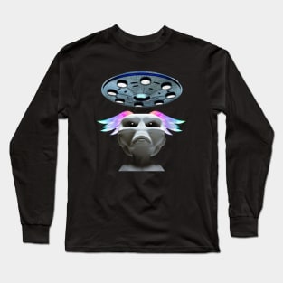 Alien with wings looks at Spacecraft Long Sleeve T-Shirt